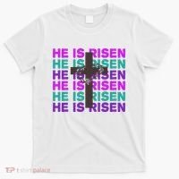 He Is Risen Retro Cross Easter T-Shirt thumb 0