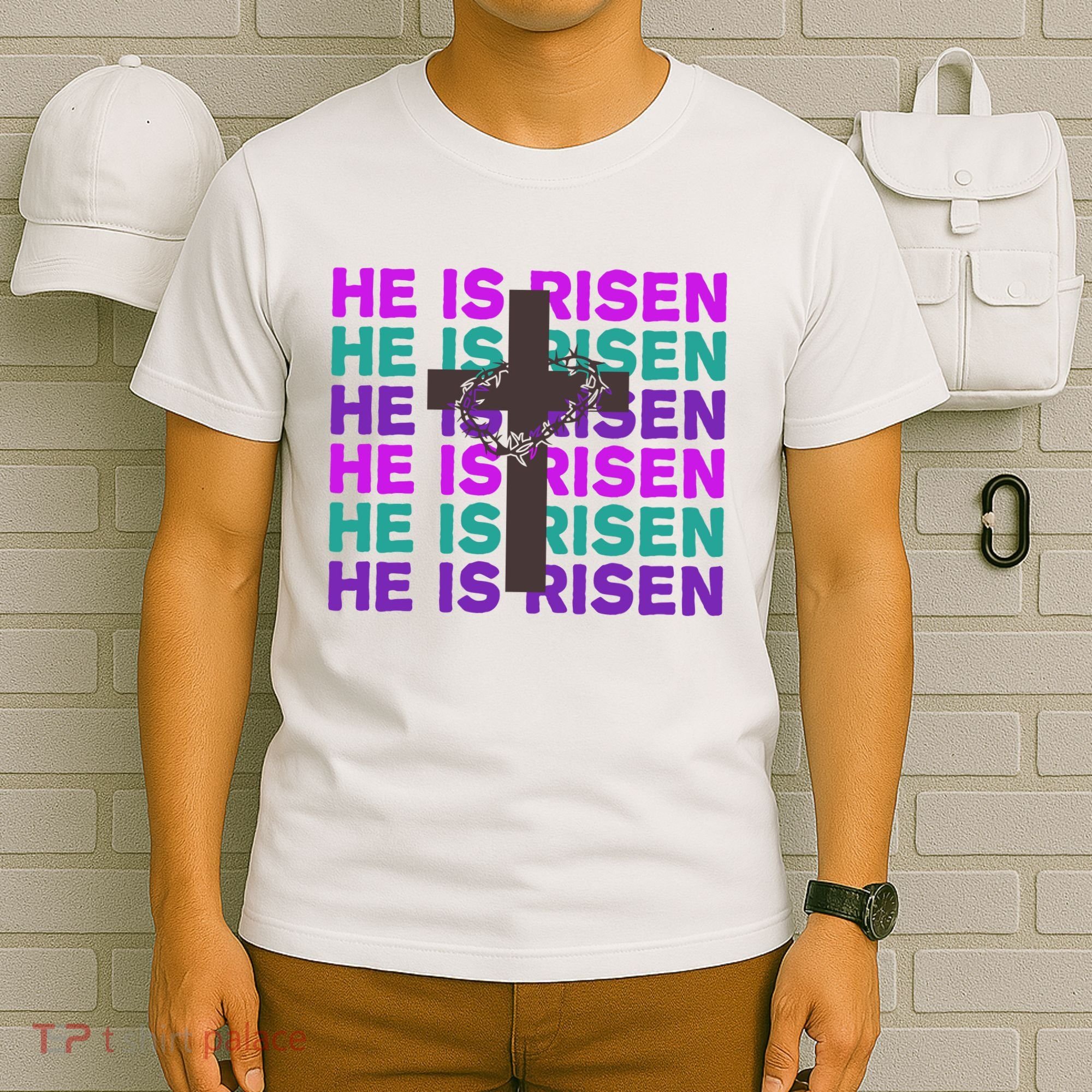 He Is Risen Retro Cross Easter T-Shirt
