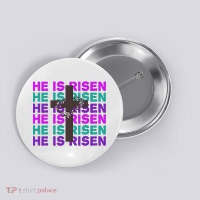 He Is Risen Retro Cross Easter Button