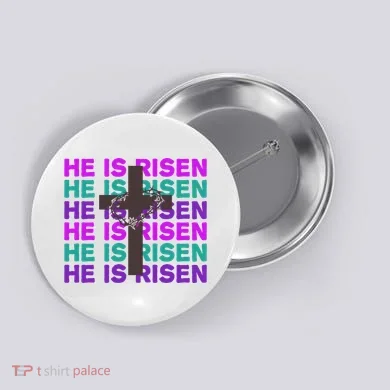 He Is Risen Retro Cross Easter Button