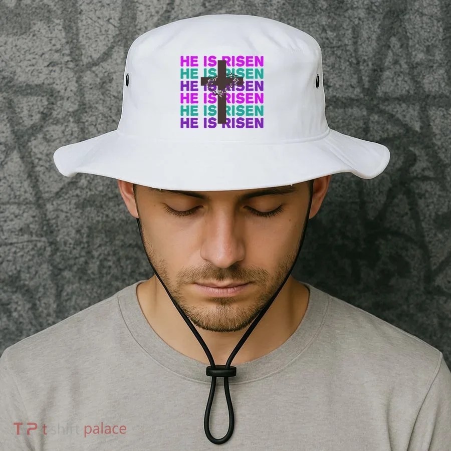 He Is Risen Retro Cross Easter Bucket Hat