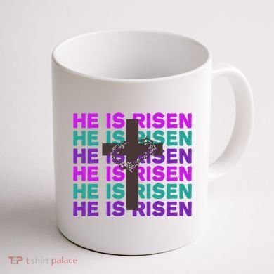 He Is Risen Retro Cross Easter Coffee Mug back