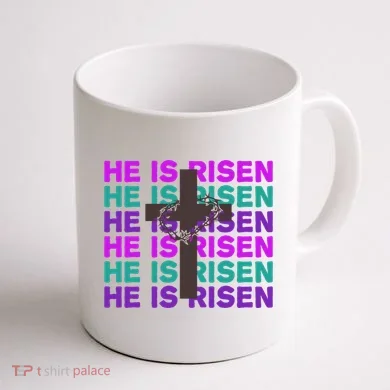He Is Risen Retro Cross Easter Coffee Mug back