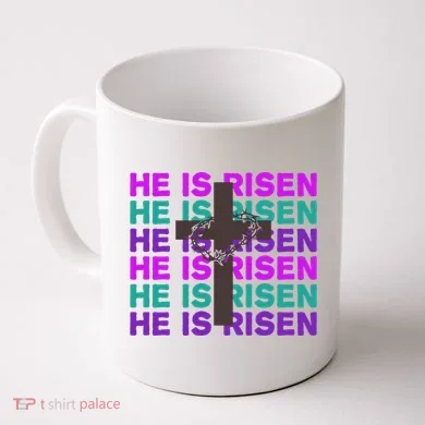 He Is Risen Retro Cross Easter Coffee Mug