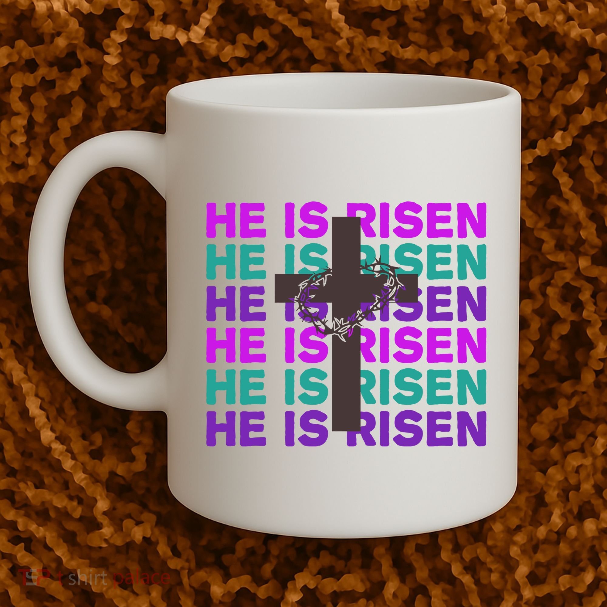 He Is Risen Retro Cross Easter Coffee Mug