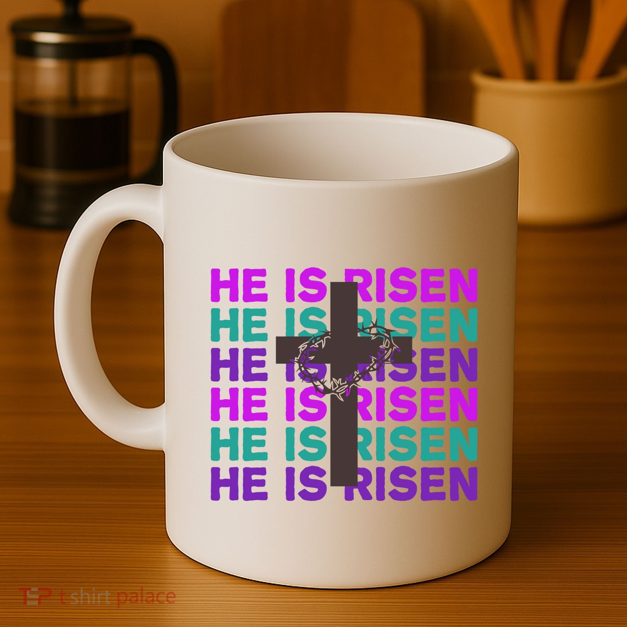 He Is Risen Retro Cross Easter Coffee Mug
