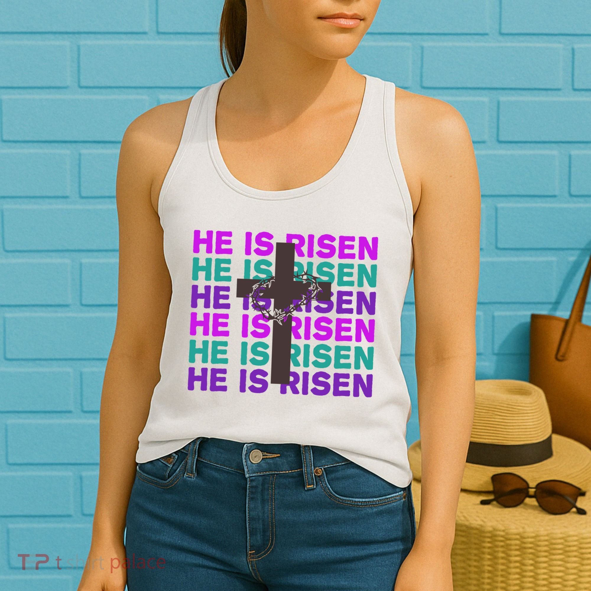 He Is Risen Retro Cross Easter Women's Tank Top