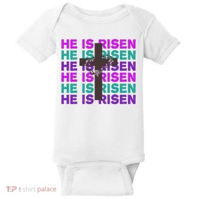 He Is Risen Retro Cross Easter Baby Bodysuit