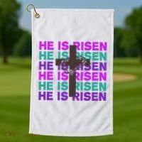 He Is Risen Retro Cross Easter Golf Towel thumb 1