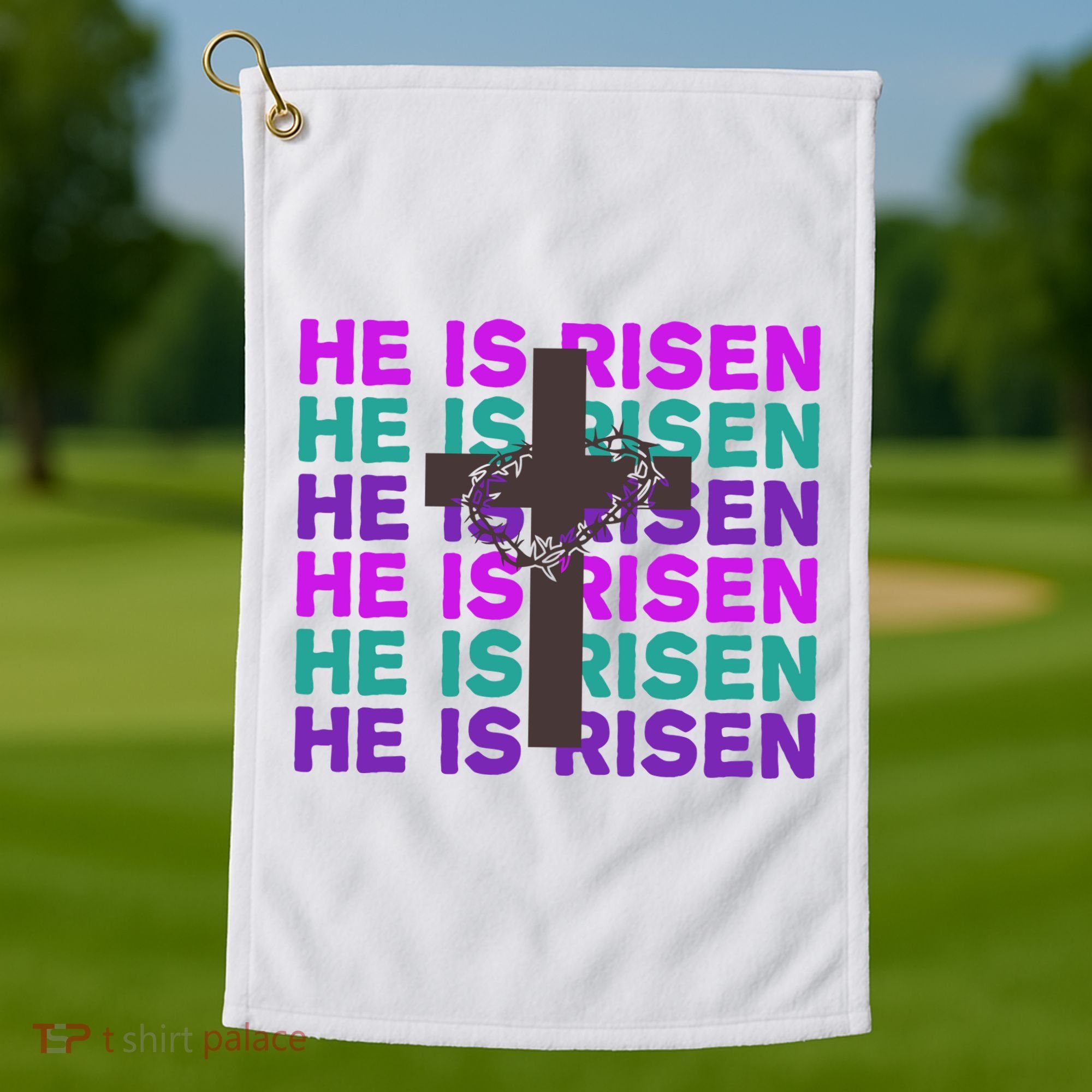 He Is Risen Retro Cross Easter Golf Towel