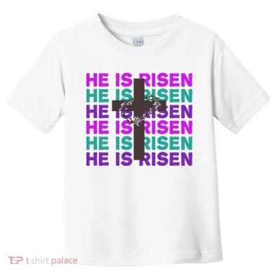 He Is Risen Retro Cross Easter Toddler T-Shirt