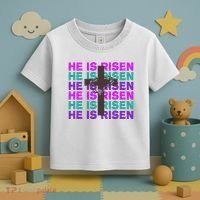 He Is Risen Retro Cross Easter Toddler T-Shirt thumb 3