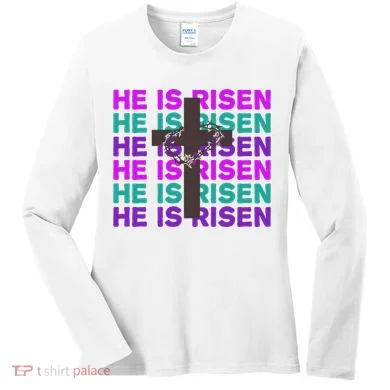 He Is Risen Retro Cross Easter Women's Long Sleeve Shirt