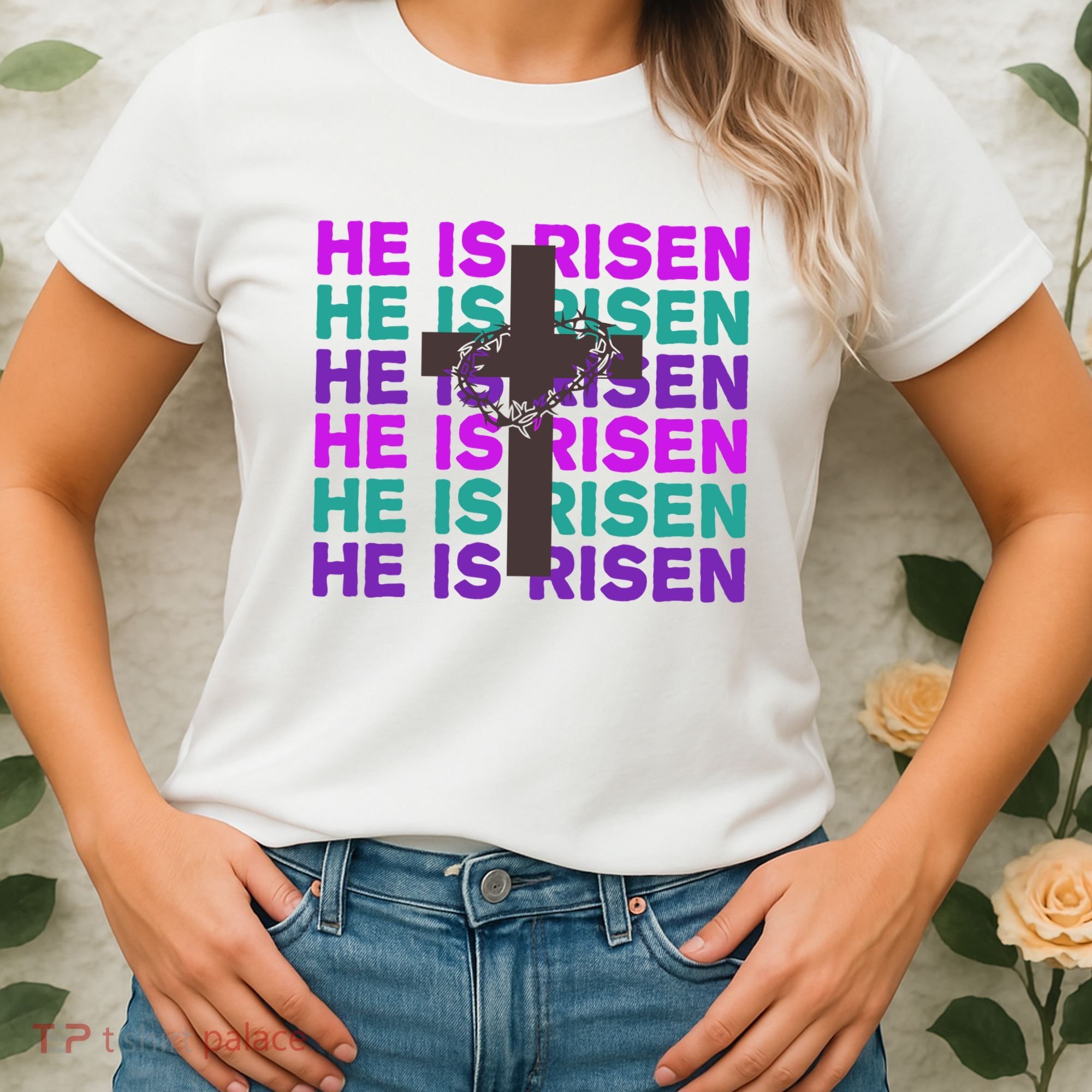 He Is Risen Retro Cross Easter Women's T-Shirt