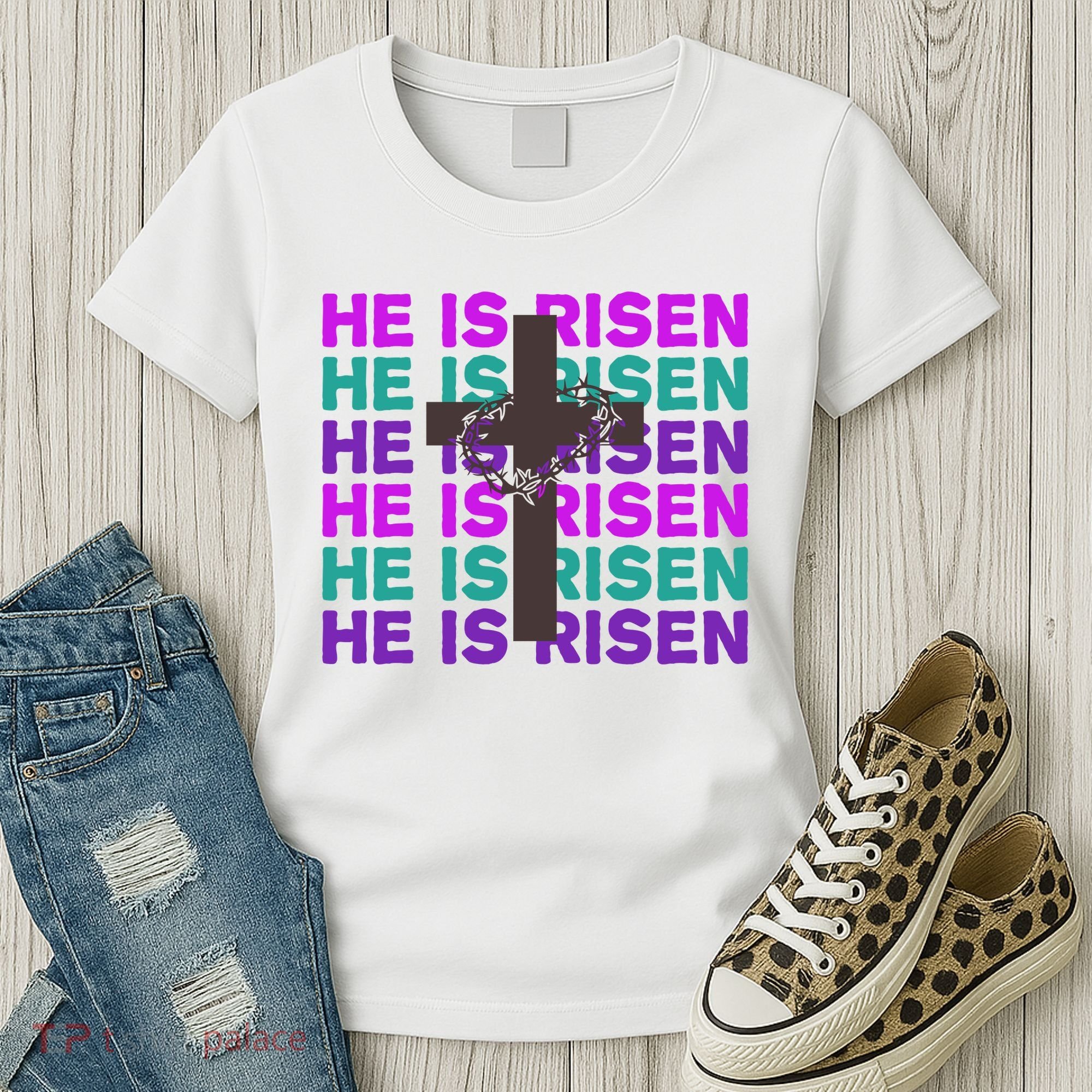 He Is Risen Retro Cross Easter Women's T-Shirt
