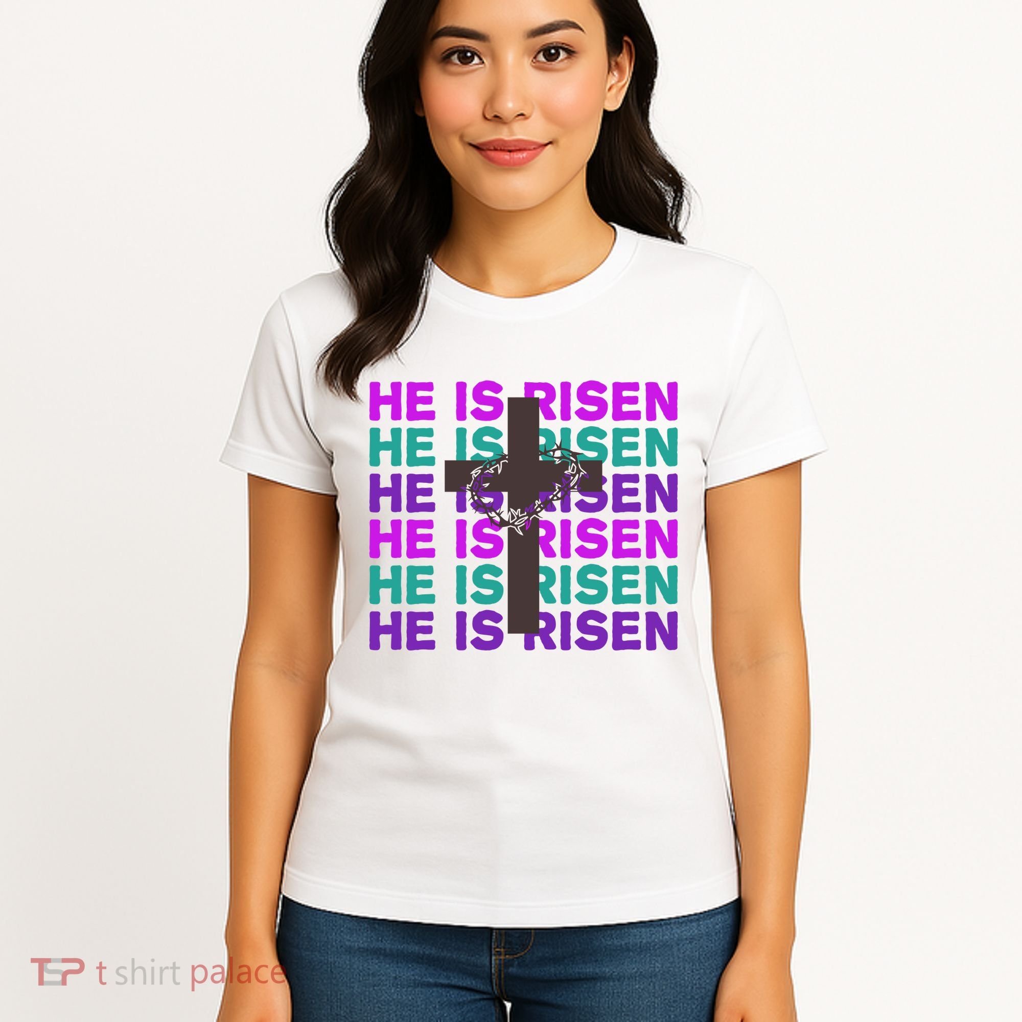 He Is Risen Retro Cross Easter Women's T-Shirt
