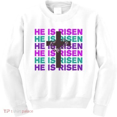 He Is Risen Retro Cross Easter Kids Sweatshirt
