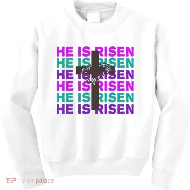 He Is Risen Retro Cross Easter Kids Sweatshirt