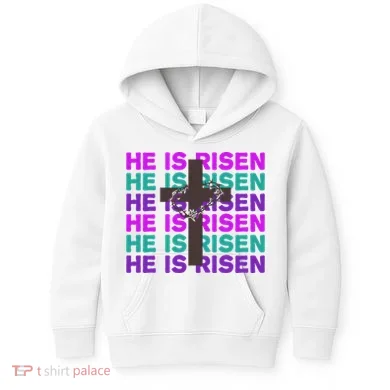He Is Risen Retro Cross Easter Kids Hoodie