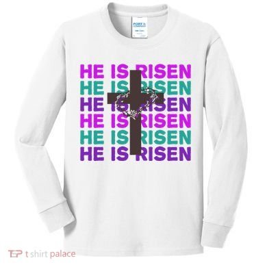 He Is Risen Retro Cross Easter Kids Long Sleeve Shirt