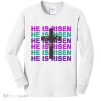 He Is Risen Retro Cross Easter Kids Long Sleeve Shirt thumb 0