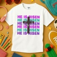 He Is Risen Retro Cross Easter Kids T-Shirt thumb 3
