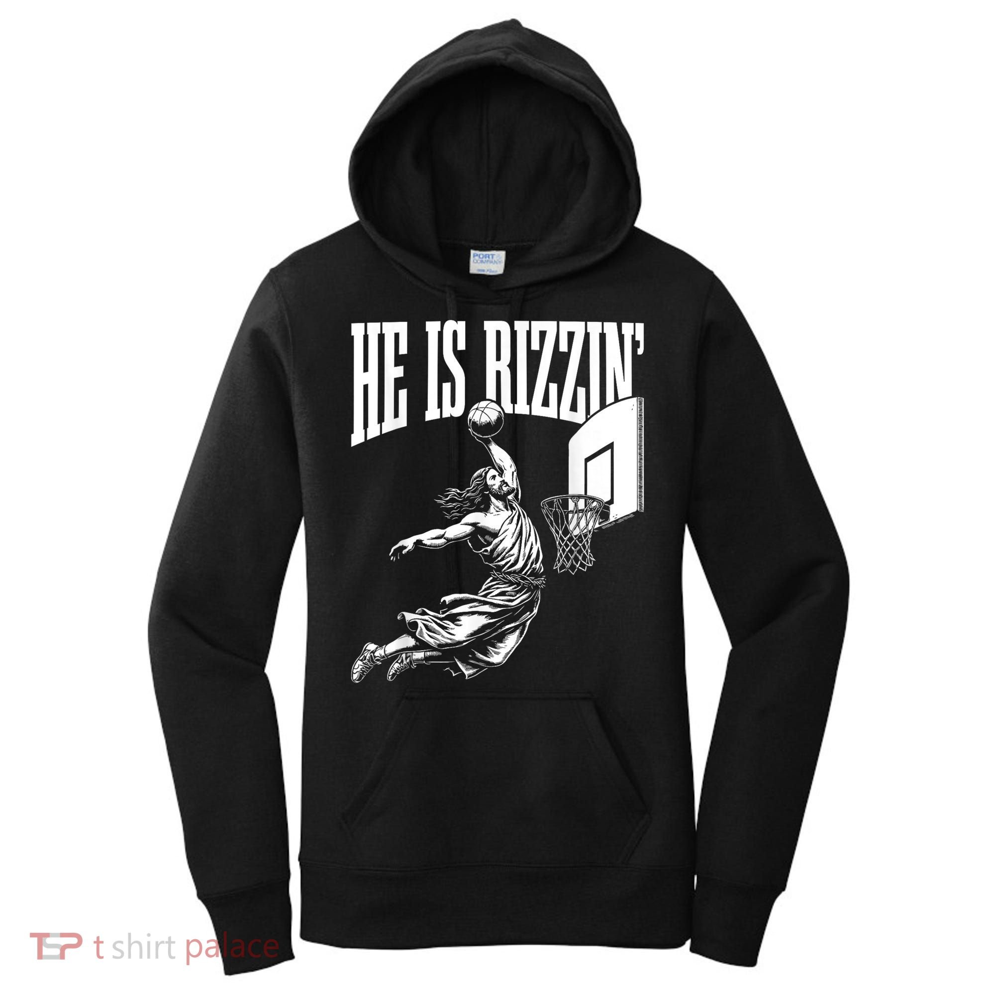 He Is Rizzin Funny Jesus Basketball Meme Women's Hoodie