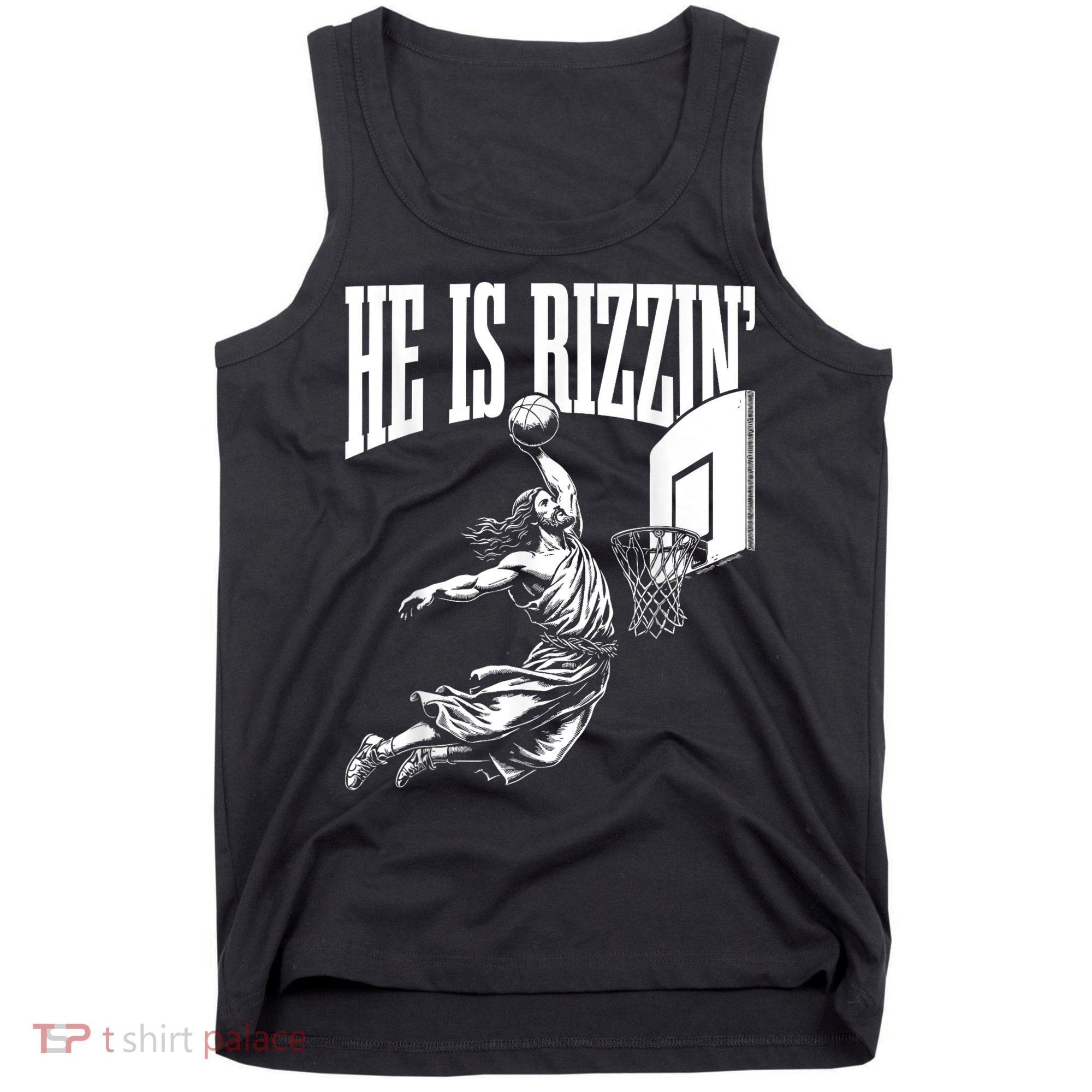 He Is Rizzin Funny Jesus Basketball Meme Tank Top