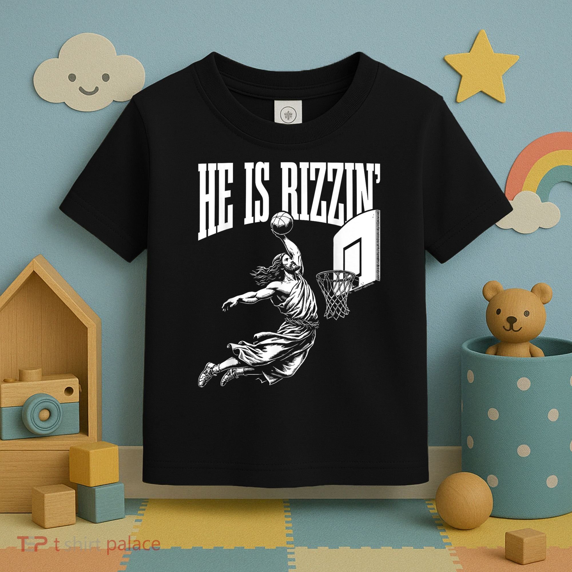 He Is Rizzin Funny Jesus Basketball Meme Toddler T-Shirt