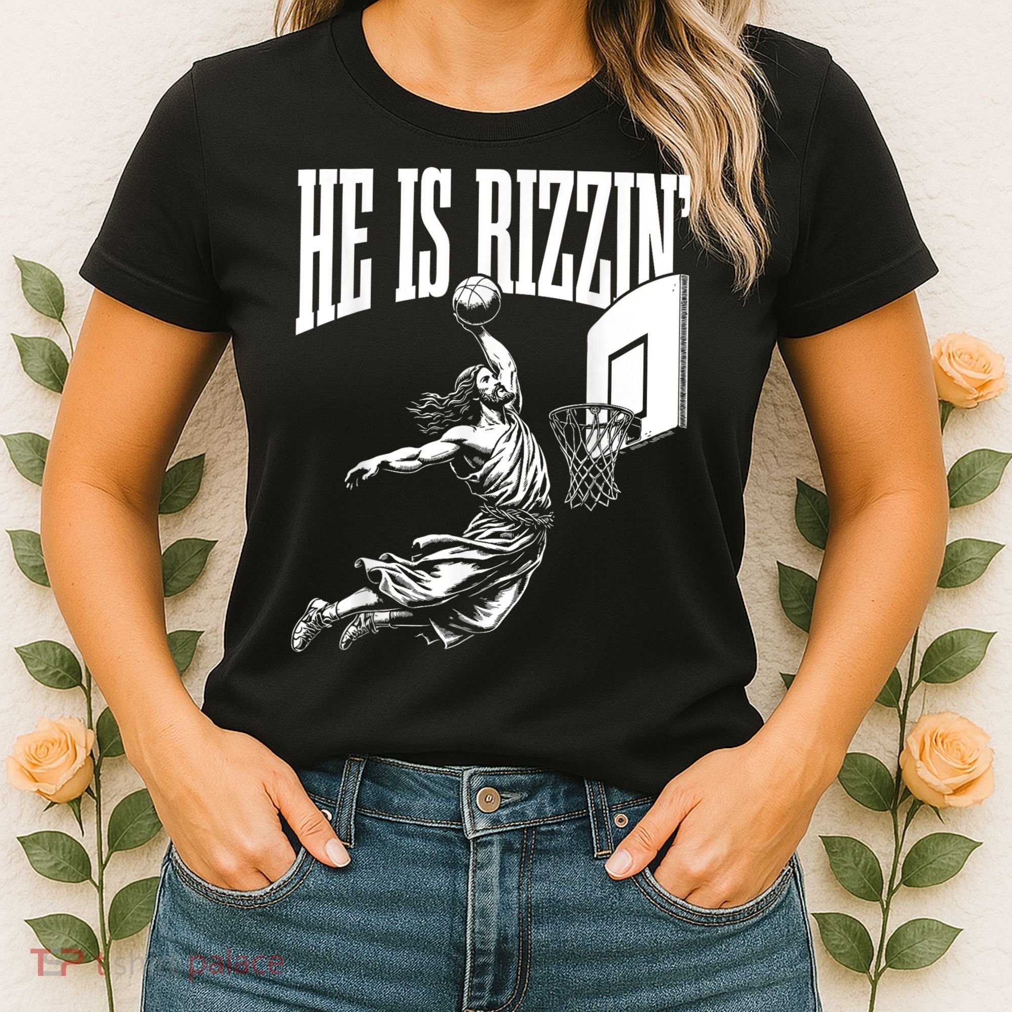 He Is Rizzin Funny Jesus Basketball Meme Women's T-Shirt
