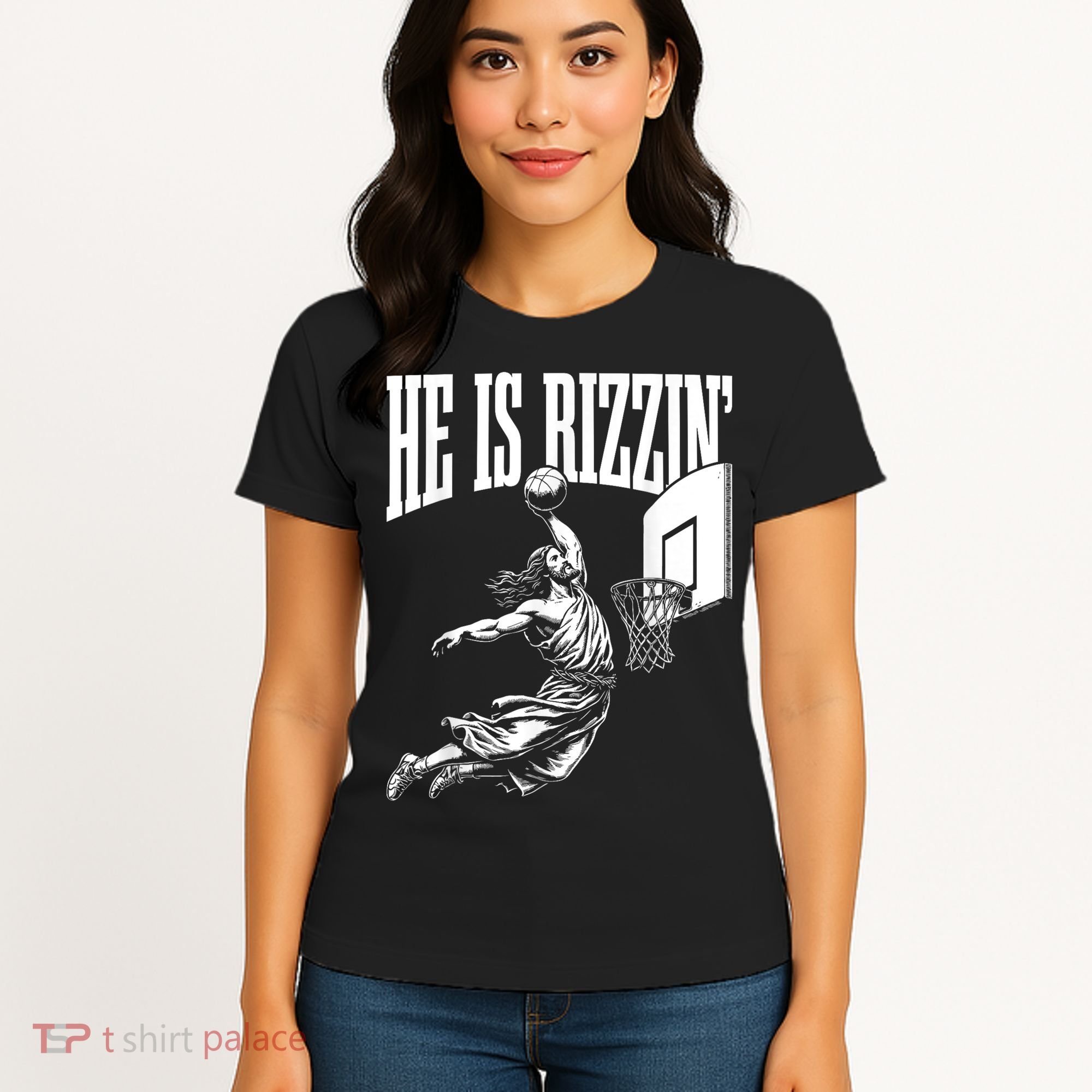 He Is Rizzin Funny Jesus Basketball Meme Women's T-Shirt