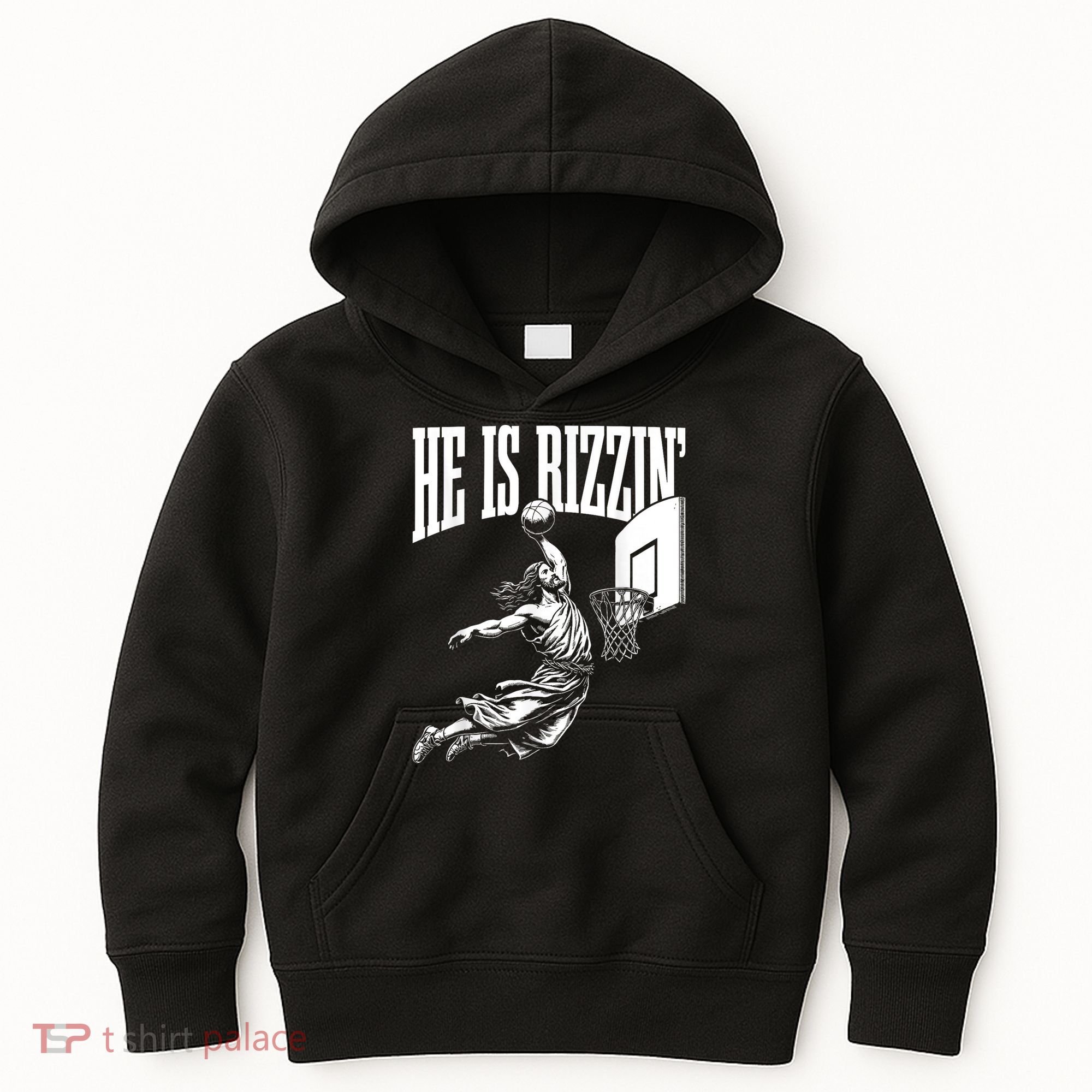 He Is Rizzin Funny Jesus Basketball Meme Kids Hoodie