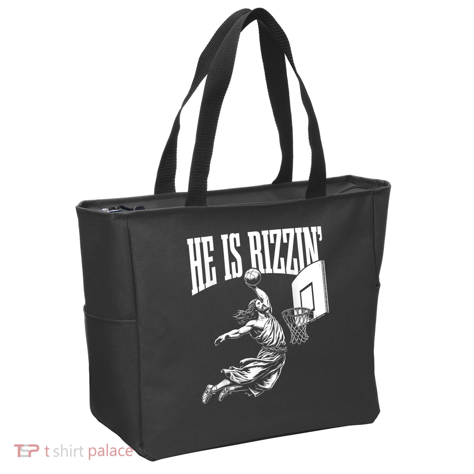 He Is Rizzin Funny Jesus Basketball Meme Tote Bag