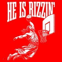 He Is Rizzin Funny Jesus Basketball Meme Santa Hat thumb 1