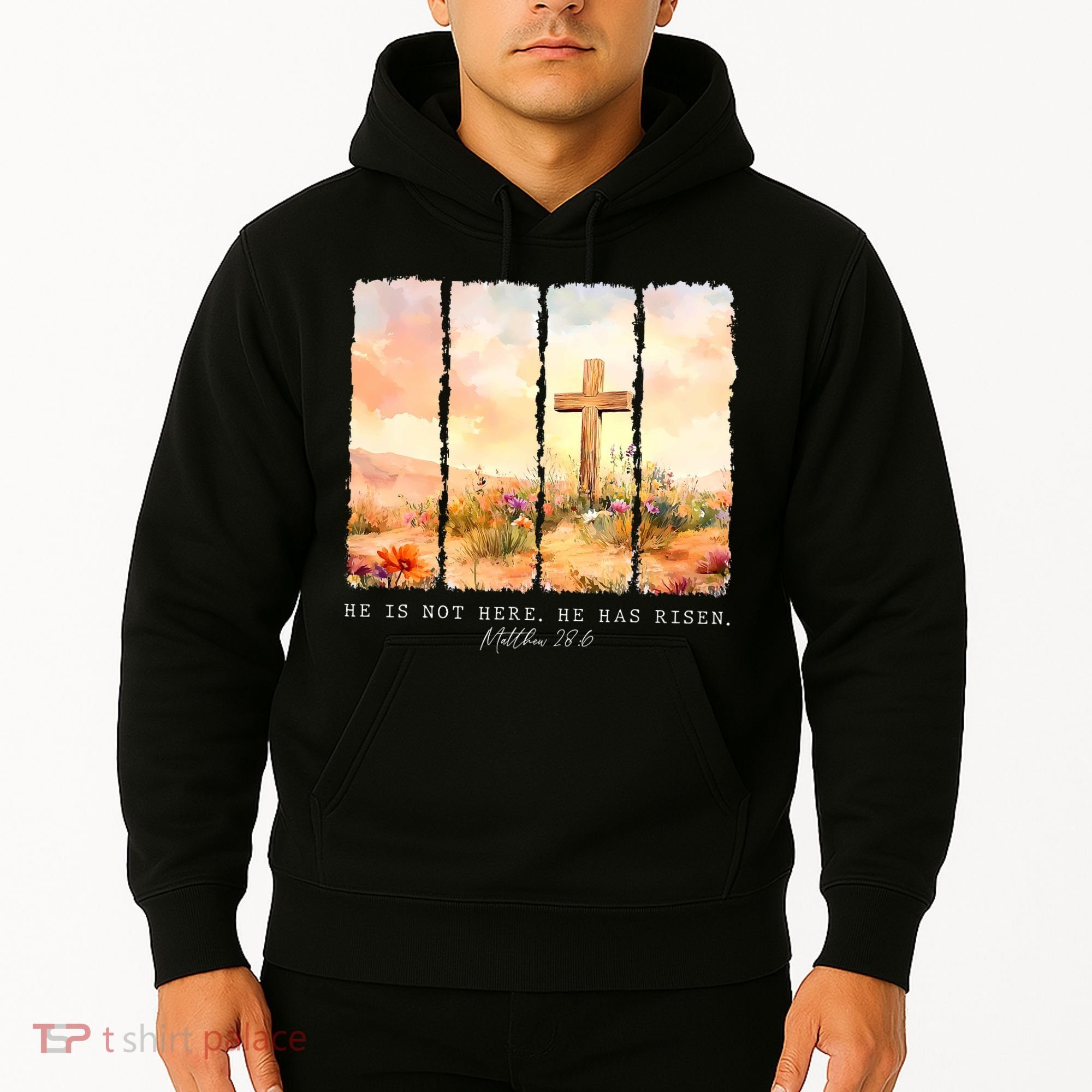 He Is Risen Christian Wildflower Happy Easter Hoodie
