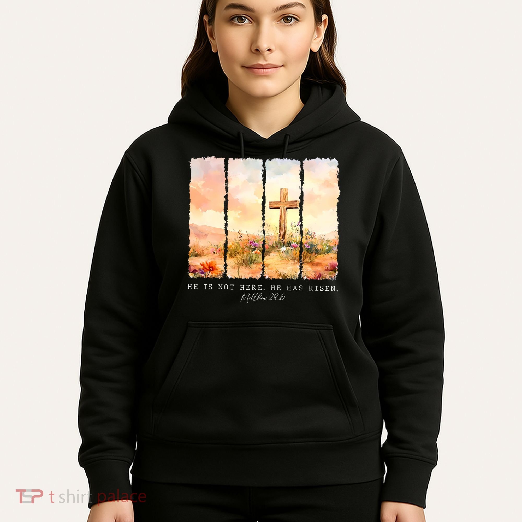 He Is Risen Christian Wildflower Happy Easter Hoodie