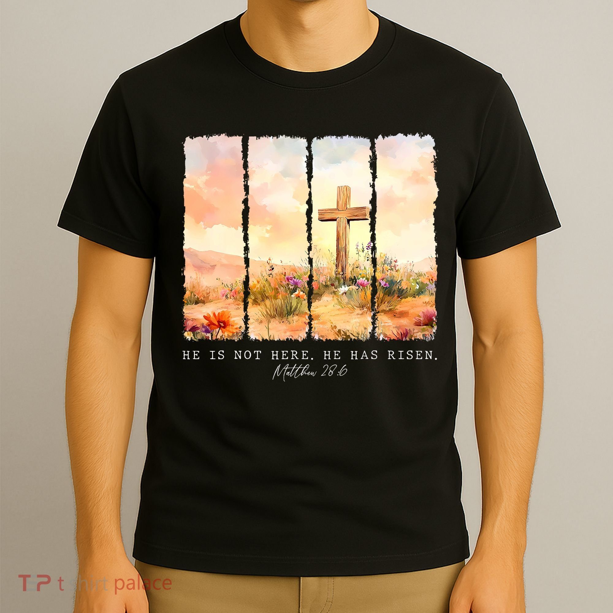 He Is Risen Christian Wildflower Happy Easter T-Shirt
