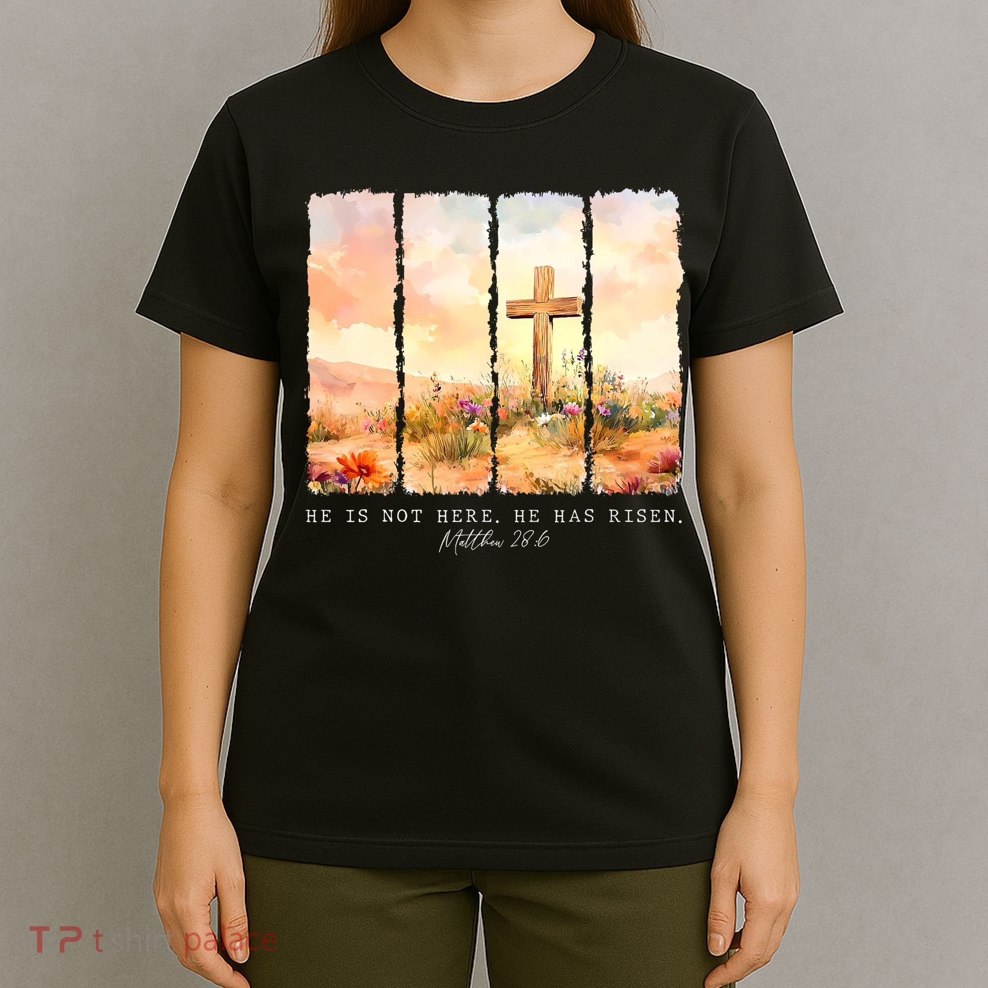 He Is Risen Christian Wildflower Happy Easter T-Shirt