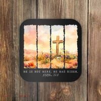 He Is Risen Christian Wildflower Happy Easter Coaster thumb 0