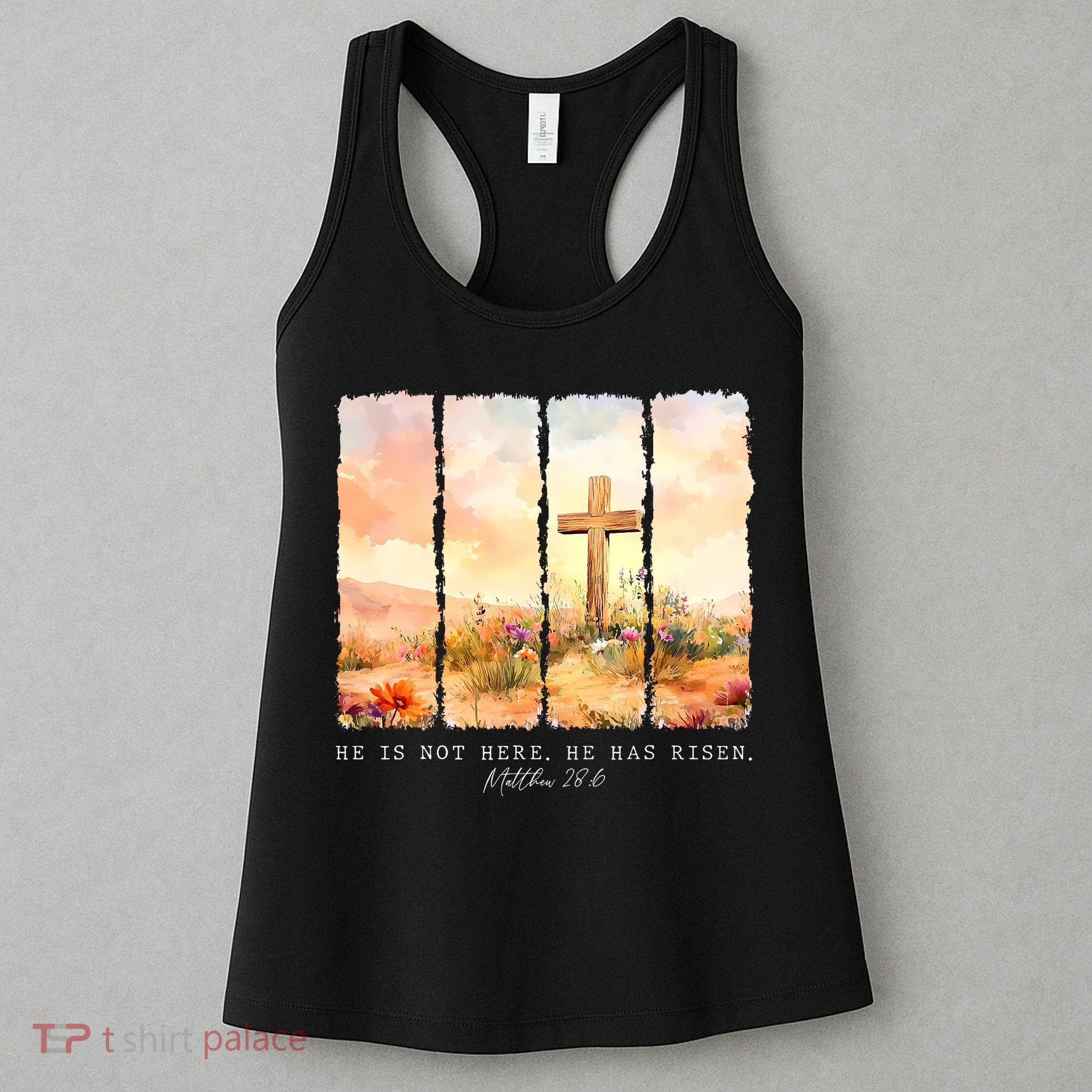 He Is Risen Christian Wildflower Happy Easter Women's Tank Top