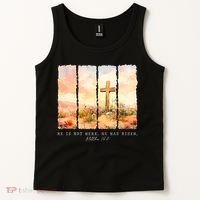 He Is Risen Christian Wildflower Happy Easter Tank Top thumb 2