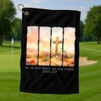 He Is Risen Christian Wildflower Happy Easter Golf Towel thumb 1