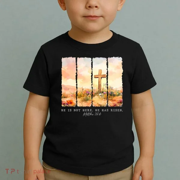 He Is Risen Christian Wildflower Happy Easter Toddler T-Shirt