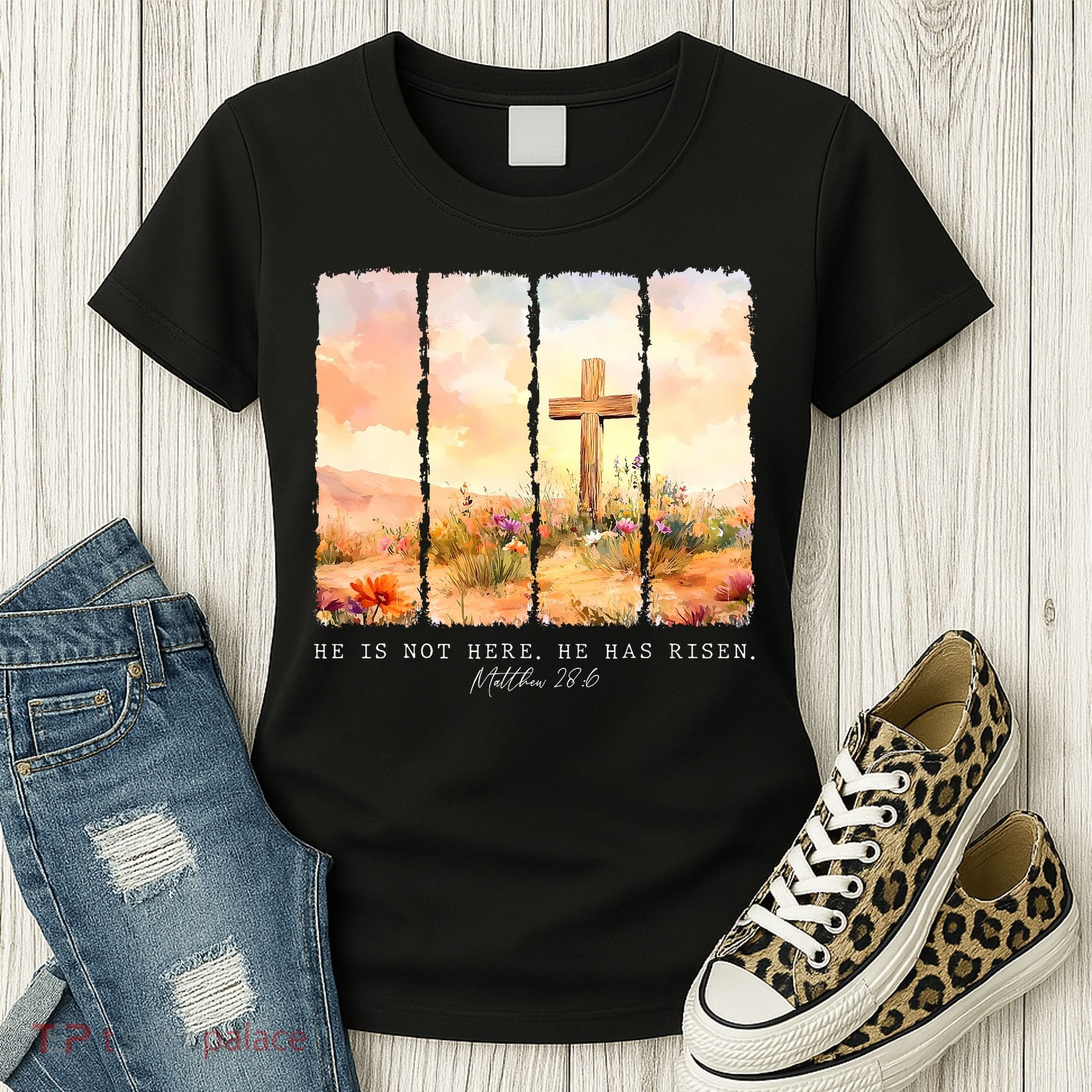 He Is Risen Christian Wildflower Happy Easter Women's T-Shirt