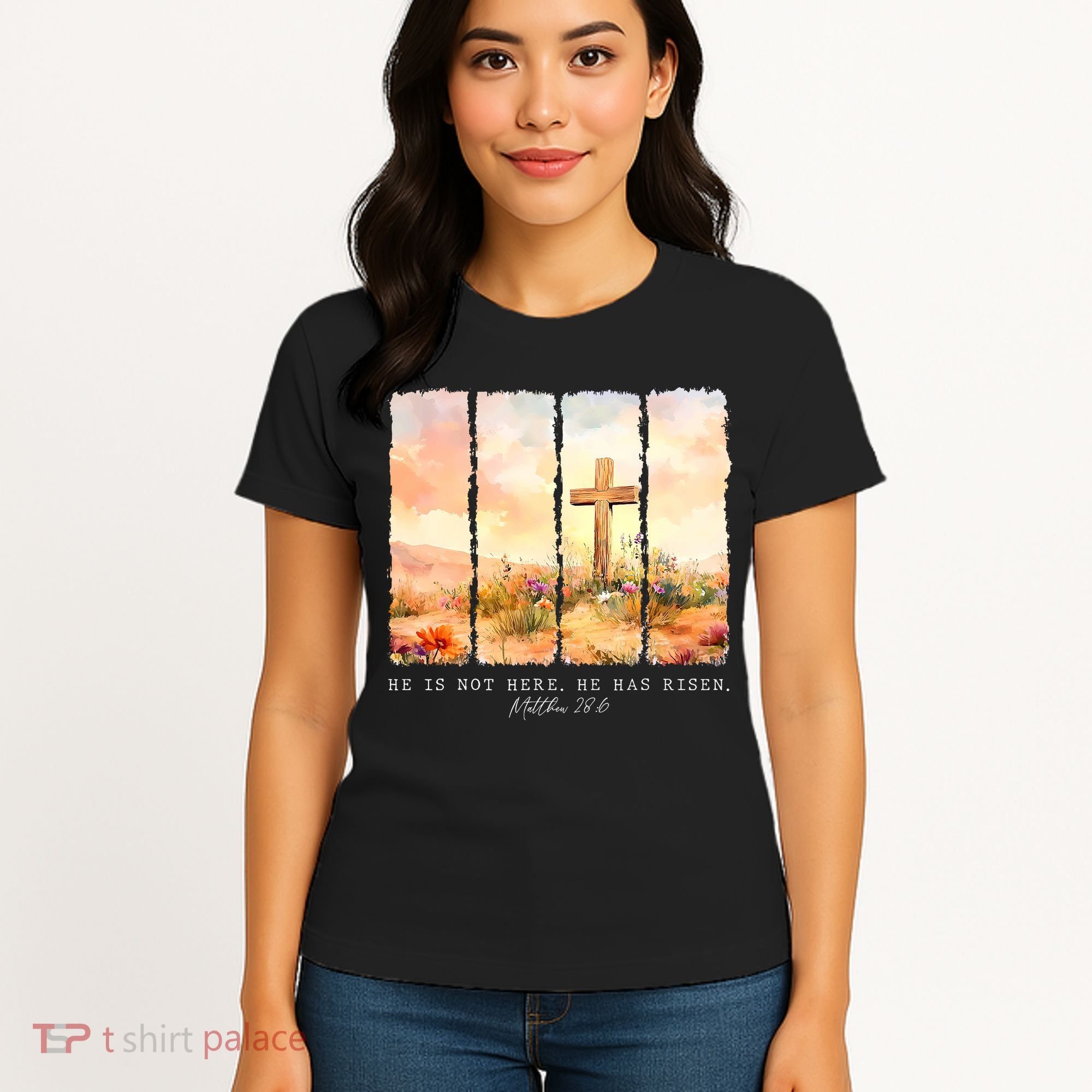 He Is Risen Christian Wildflower Happy Easter Women's T-Shirt