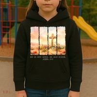 He Is Risen Christian Wildflower Happy Easter Kids Hoodie thumb 3