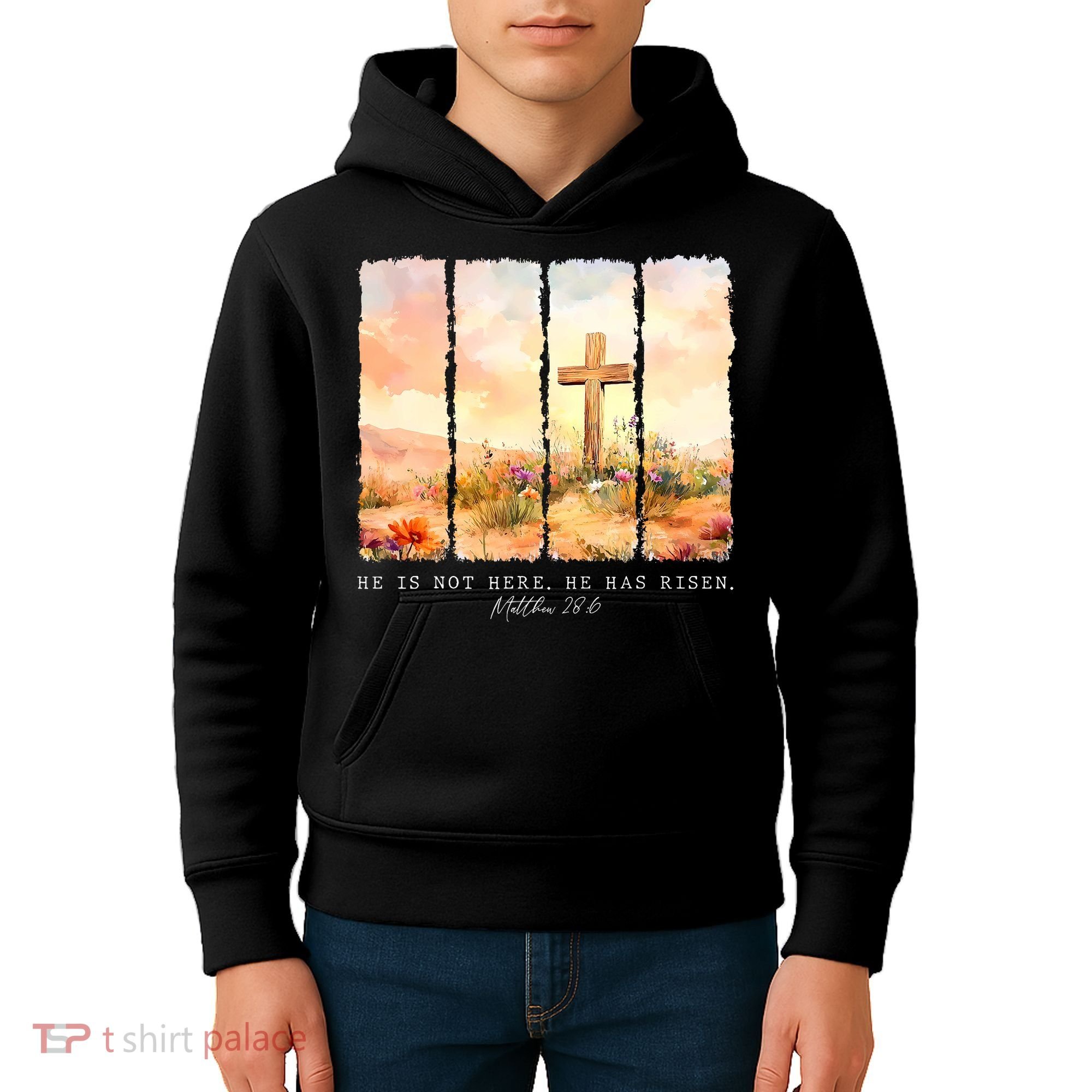 He Is Risen Christian Wildflower Happy Easter Kids Hoodie