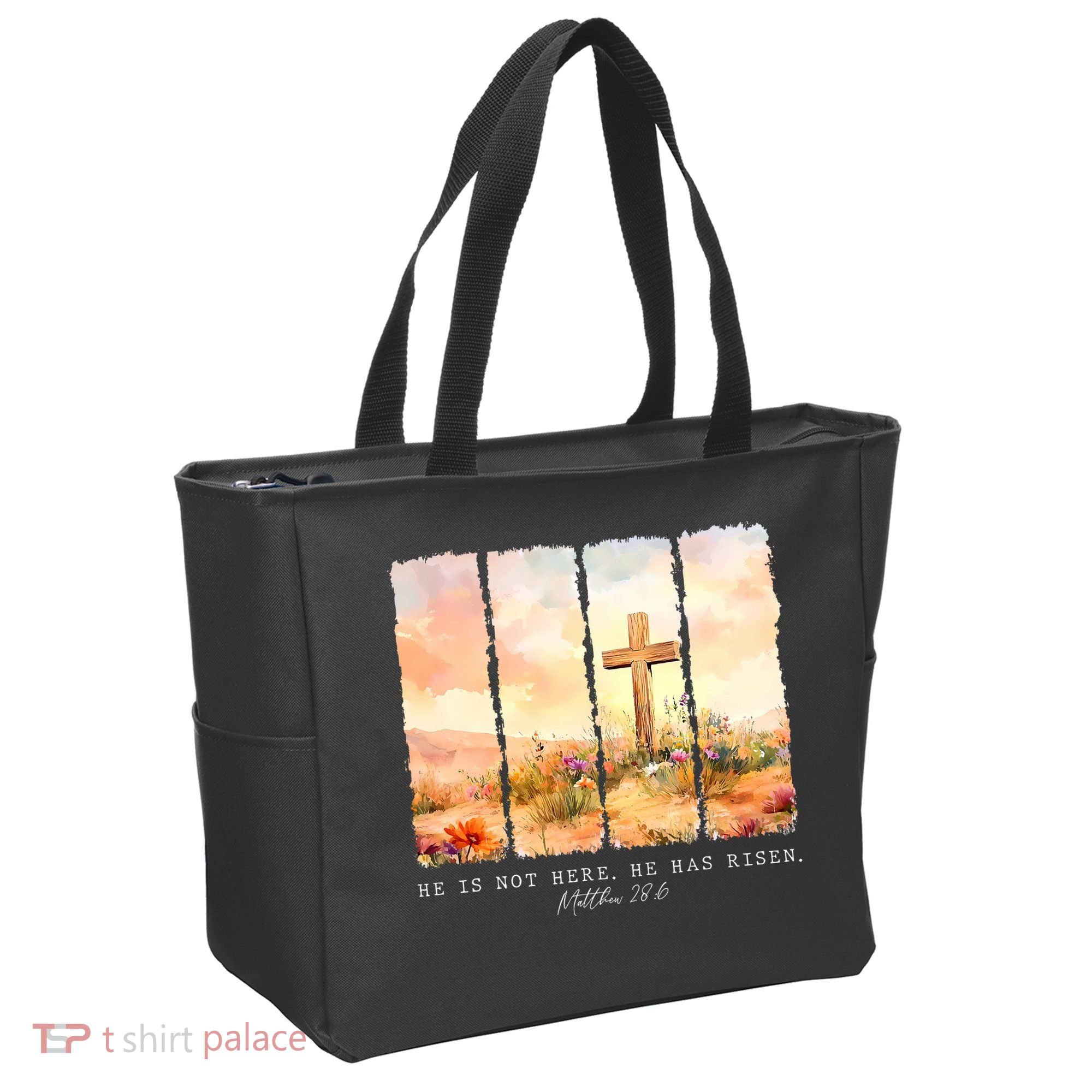 He Is Risen Christian Wildflower Happy Easter Tote Bag