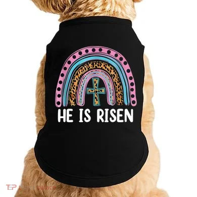 He Is Risen Rainbow Easter Cross Doggie Tank