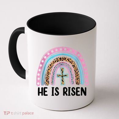 He Is Risen Rainbow Easter Cross Coffee Mug